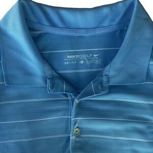 Nike Golf Dri fit men’s XL collard golf shirt blue and white striped great‎ cond